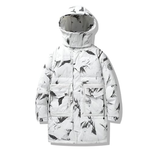 THOYBMO Daunenjacke Down Jacket Herren Leichte Warme Lange Pufferjacke Kapuze Wintermäntel Wasserabweisende Winddichte Oberbekleidung Aus Weißer Entendaunen,White,XL65 von THOYBMO