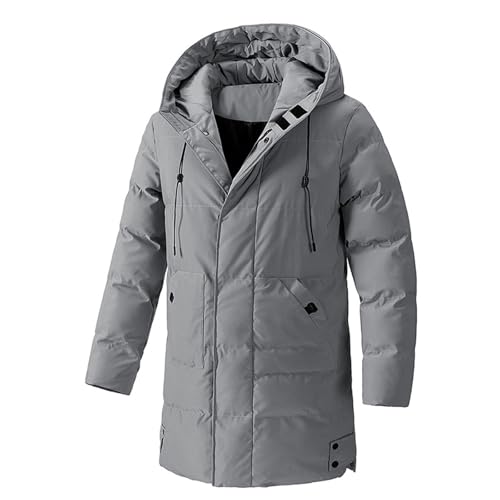 THOYBMO Daunenjacke Down Jacket Herren Mittellang Dicke Baumwolljacke Isolierte Winteroberbekleidung mit Kapuze,Gray,XL65 von THOYBMO