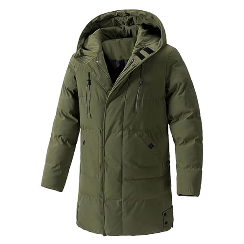 THOYBMO Daunenjacke Down Jacket Herren Mittellang Dicke Baumwolljacke Isolierte Winteroberbekleidung mit Kapuze,Green,2XL72.5 von THOYBMO