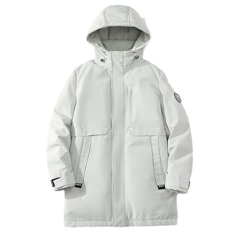 THOYBMO Daunenjacke Down Jacket Herren Puffer Mantel Parka Jacke Isolierter Wintermantel Kapuze für Schnee Ski Reisen,White,L57.5 von THOYBMO