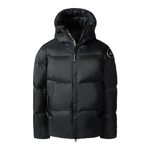 THOYBMO Daunenjacke Down Jacket Unisex Gesteppter Puffermantel mit Kapuze Wasserabweisende Warme Pufferjacke Weiße Entendaunen Winterjacke,Black,L75 von THOYBMO