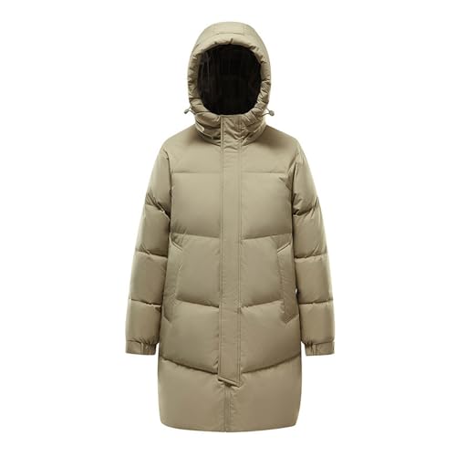 THOYBMO Daunenjacke Down Jacket Unisex Lang Leicht Puffer Mantel Weiße Entendaunen Winter Oberbekleidung mit Kapuze,Khaki,2XL82.5 von THOYBMO