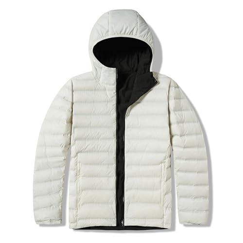 THOYBMO Daunenjacke Down Jacket Unisex Leichter Puffermantel Gesteppte Kapuze Verstaubare Weiße Entendaunen Oberbekleidung,White,XL von THOYBMO