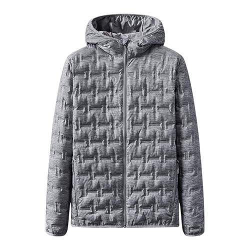 THOYBMO Daunenjacke Down Jacket für Herren Gesteppte Pufferjacke Leicht, mit Kapuze Isolierter Wintermantel Winddicht Durchgehender Reißverschluss,Gray,XXL von THOYBMO