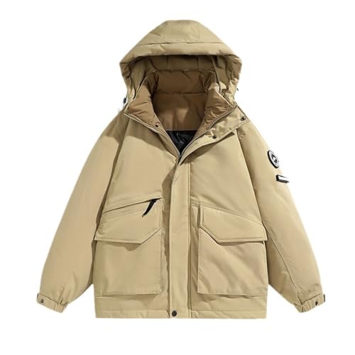 THOYBMO Daunenjacke Down Jacket für Herren Softshelljacke Kapuze Gepolstert Winddicht Leicht Oberbekleidung Außenbereich Arbeit Reisen,Khaki,5XL95 von THOYBMO