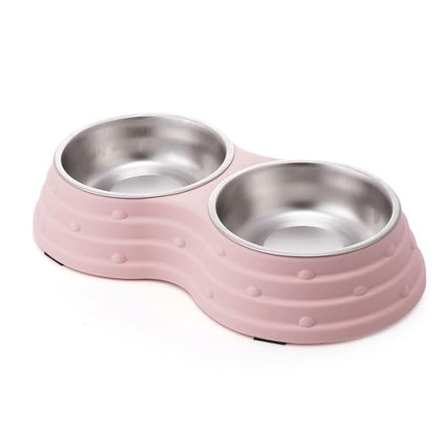 THOYBMO Katzen Hundenäpfe Cats Dog Bowls Abnehmbare Doppelnäpfe Aus Edelstahl Futter Wasser Rutschfestem Boden für Haustiere Kleine Hunde Katzen,Pink,Small von THOYBMO