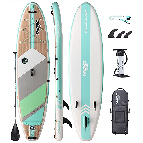 THURSO SURF Aufblasbares Stand-Up-Paddle-Board All-Around SUP Waterwalker 120 305×79×15 cm Deluxe-Paket | Carbonschaft-Paddel | Rollrucksack | Doppelkammerpumpe | Spiralleine (Turquoise) von THURSO SURF