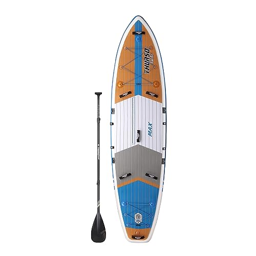 THURSO SURF Max Mehrzweck Aufblasbares Stand Up Paddling Board SUP 350 x 86 x 15 cm ZWEISCHICHTIG Inclusive Paddel mit KARBON-Schaft/2+1 Flossen mit Schnellverschluss/Leine/Pumpe/Rollrucksack von THURSO SURF