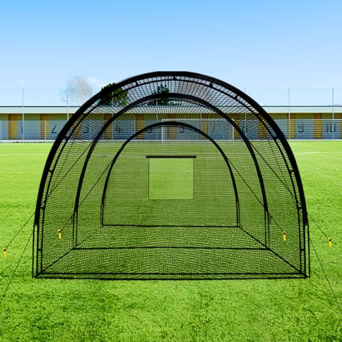 THWTGH Schlagkäfignetz für Hinterhof, 6,7 m x 3,6 m x 2,4 m, tragbares Schlagnetz mit Loch für Pitching-Maschine und Reißverschlusstür zum Schlagen von Pitching-Übungen von THWTGH