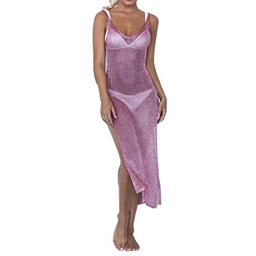 TIANQUXNGI Ärmelloses Strandkleid für Damen, rückenfrei, Netzschlitz von TIANQUXNGI