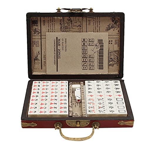 TIANQUXNGI Mahjong-Set mit Box, tragbar, Vintage, traditionelles chinesisches Mahjong-Mahjong-Brettspiel für die Familie, 146 Blatt von TIANQUXNGI