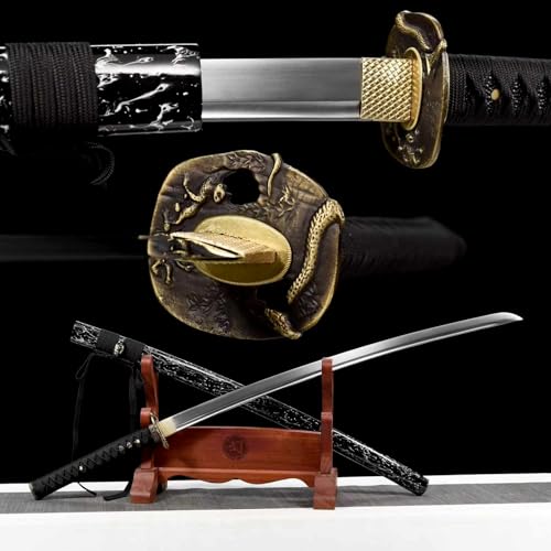 103cm handgefertigtes Katana Schwert,Federstahl Klinge mit Blutrille,Massivholz Scheide mit Lack,echtes Samurai-Schwert für Weihnachten,Halloween,Theateraufführungen,Kampfsport,Spielzeug,Geschenke von TIANTAO