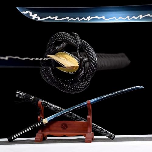 103cm handgefertigtes Samurai Schwert,Klinge aus Manganstahl mit gebackener Blauer Handwerkskunst,Scheide aus massivem Holz mit Lack,echtes Katana zum Ausstellen,Kendo-Training,Rollenspiel,Fitness von TIANTAO