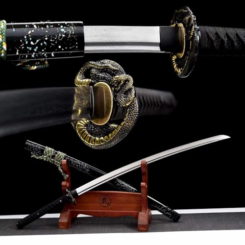 103cm handgefertigtes Samurai Swords,Musterstahl Klinge mit brennendem Muster,Scheide aus massivem Holz mit Lack,echtem Katana-Schwert für Kampfsport,Fitness,Schenken,Dekoration,Weihnachten,Halloween von TIANTAO