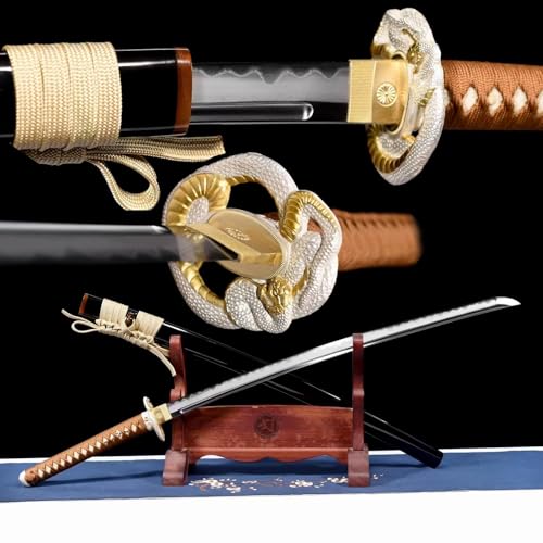 103cm handgefertigtes Samurai-Swords,Musterstahl Klinge und Schutzbügel aus reinem Kupfer,Scheide aus massivem Holz mit Hörner Dekoration,echte Katana-Schwert für Sammeln,Geschenk,Spielen,Kampfkunst von TIANTAO