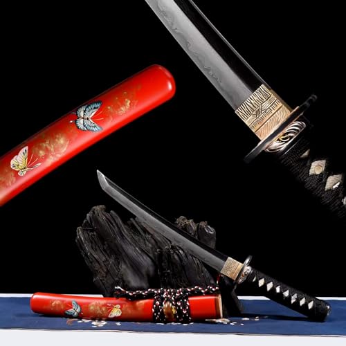 55cm handgefertigtes Wakizashi,äußere Musterstahl klinge und T10-Eisenkern,Massivholz scheide mit Hörner dekoration,echte Samurai schwert für Einweihungsgeschenke,Sammlungen,exquisite Dekoration,Iaido von TIANTAO