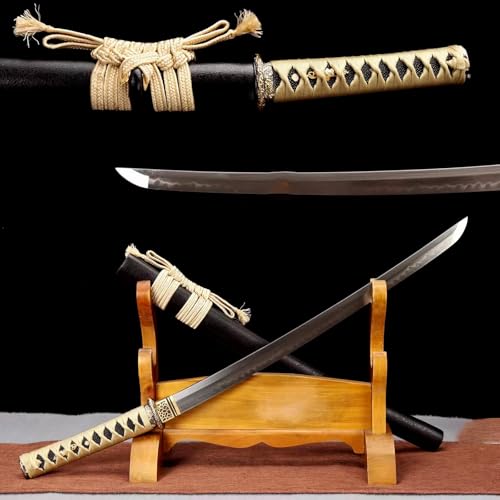 72cm handgefertigtes Wakizashi,Klinge aus T10-Stahl mit handgebranntem Flammenmuster,Scheide aus Massivholz mit Lack,echtes Samurai Schwert für Kendo-Training,Maskerade,Dekoration,Geschenke,Fitness von TIANTAO