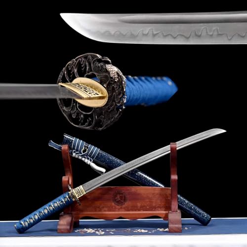 78cm handgefertigtes Wakizashi,Klinge aus T10-Stahl mit handgebranntem Flammenmuster,Handschutz aus reinem Kupfer und Scheide aus Massivholz,echtes Katana für Rollenspiele,Kampfsport,elbstverteidigung von TIANTAO