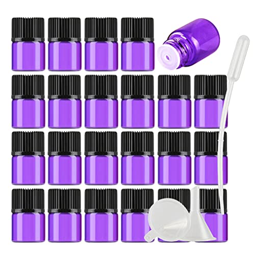 TIANZD 25 Stück Leer 1 ml Kleine Glasflaschen mit Orifice Reducer Lila Mini-ätherische Ölflaschen Duft Glas Fläschchen für Ätherisches Öl,Aromatherapie,Parfüm,Massage von TIANZD