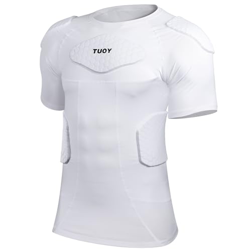 Herren Gepolstertes Shirt Fußball Brust Rippenschutz Herz Brustschutz Kompression Shirt mit Schulter Rückenpolster für Erwachsene Fußball Basketball Baseball Softball Rugby (klein) von TIAXU TIAXU