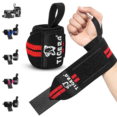 TIGERA Handgelenk Bandagen [Wrist Wraps] 38cm Handgelenkbandage für Fitness, Handgelenkstütze, Bodybuilding, Kraftsport & Crossfit (Black/Red) von TIGERA