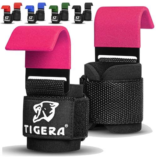 TIGERA Zughilfen Krafttraining (Paar) - Zughilfe Haken mit Fitness zughilfen für Männer und Frauen - 8mm Dickes Neopren - Kreuzheben Kraftdreikampf Klimmzugstange Liftups Schulterheben (Pink) von TIGERA