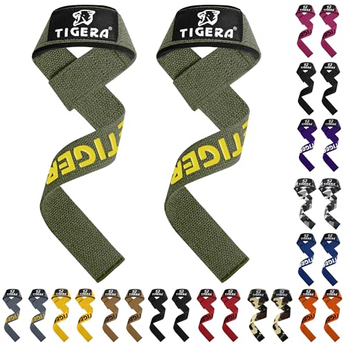 TIGERA zughilfen Bodybuilding, zughilfen krafttraining Frauen & Männer, Premium Neopren gepolsterte Lifting Straps Gym mit maximaler Griffstärke für Gewichtheben, Kreuzheben (Green/Yellow (silicone)) von TIGERA