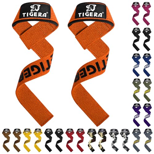 TIGERA zughilfen Bodybuilding, zughilfen krafttraining Frauen & Männer, Premium Neopren gepolsterte Lifting Straps Gym mit maximaler Griffstärke für Gewichtheben, Kreuzheben (Orange/Black (silicone)) von TIGERA