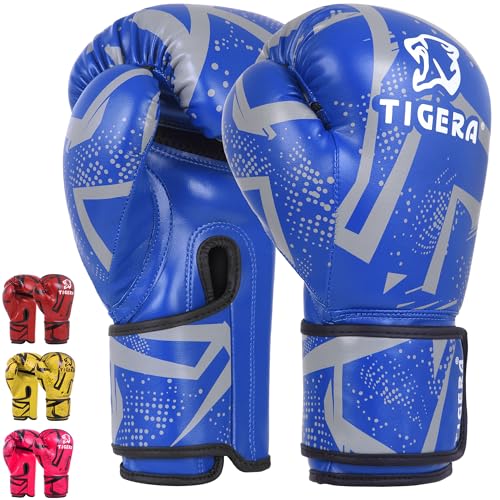Tigera Kinder Boxhandschuhe | Kickboxen, Muay Thai Sparring, Training | Boxsack - Sandsack | Kampfsport, Punchinghandschuhe Coachinghandschuhe für Jungen, Mädchen (8oz, Blue) von TIGERA