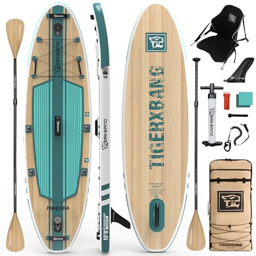 TIGERXBANG SUP-Board, Stand-Up-Paddling-Board | 10'8" 330 x 86 x 15 cm | mit Premium-Komplett-Aufblas-SUP-Zubehör, extra breite Paddleboards für Erwachsene und Kinder – Pandora-Grünspan Grün von TIGERXBANG