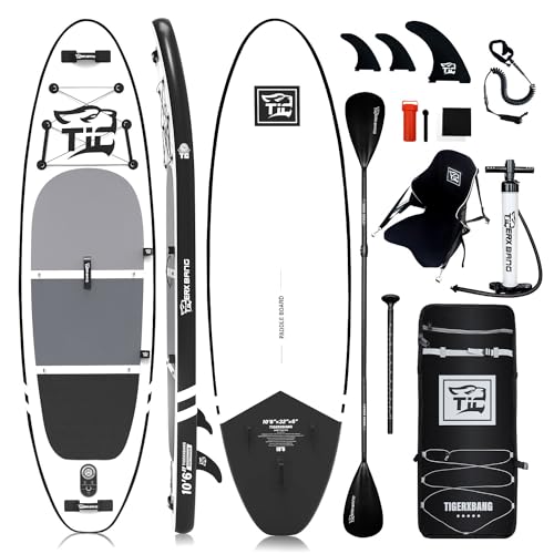 TIGERXBANG SUP Boards Stand Up Paddling Board 320x82x15cm, aufblasbare Paddle-Boards mit Doppelschläger-Paddel, Kajak-Sitz, Defender-Pro-Kollektion Schwarz von TIGERXBANG