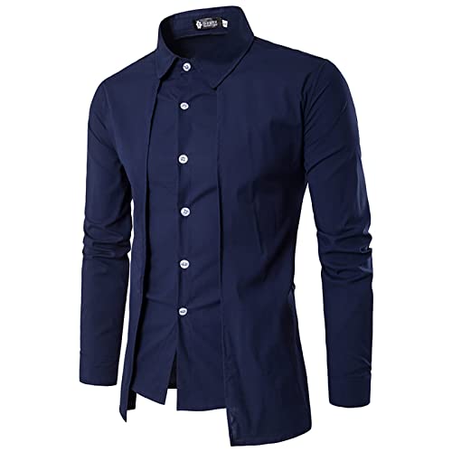 Freizeithemd Herren Hemd 2 in 1 Regular Fit Hemdbluse Langarm Einfarbig Funktionsshirt Urban Businesshemden Gefälschter Zweiteiler Business Party Freizeit Hemden Herren Modern Bequem Businesshemd von TIMELYE