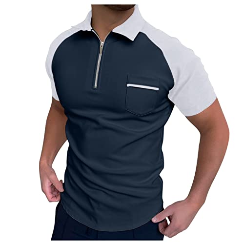 Poloshirt Herren Kurzarm Einfarbig Basic Golf T-Shirt Polohemd Sommer Slim Fit Kurzarm T Shirt Sommer Slim Fit Golf Sports Shirts Tshirt Sport Outdoor Poloshirt mit Reißverschluss T-Shirt Sommer von TIMELYE