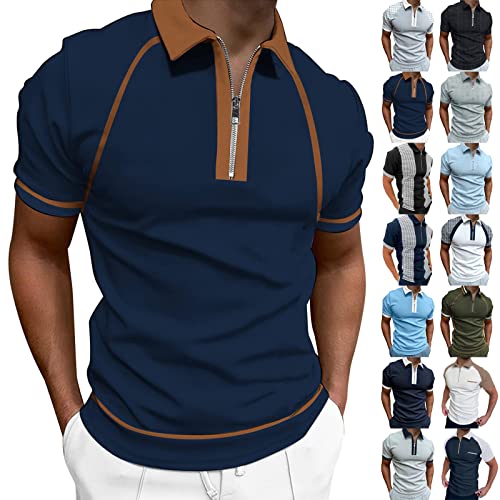 Poloshirt Herren Kurzarm Einfarbig Basic Golf T-Shirt Polohemd Sommer Slim Fit Kurzarm T Shirt Sommer Slim Fit Golf Sports Shirts Tshirt Sport Outdoor Poloshirt mit Reißverschluss T-Shirt Sommer von TIMELYE