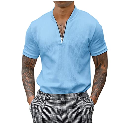 T Shirt Herren Kurzärmliges Sportliches T-Shirt Mit V-Ausschnitt Poloshirt Mit Reißverschluss T Shirt Herren V Ausschnitt Tshirt Business T Shirt Business Business T Shirt von TIMELYE