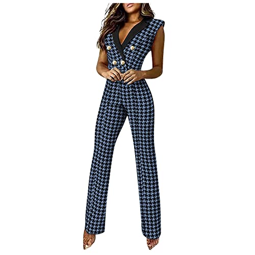 TIMELYE Damen Overall Farbblock Slim Fit Business Beruf Elegante Jumpsuit Kurze Ärmel Revers Hosenanzug Skinny Vintage Knopf Playsuit Bodycon Romper Lässige Büro Formal Romper Casual Outfits Anzug von TIMELYE