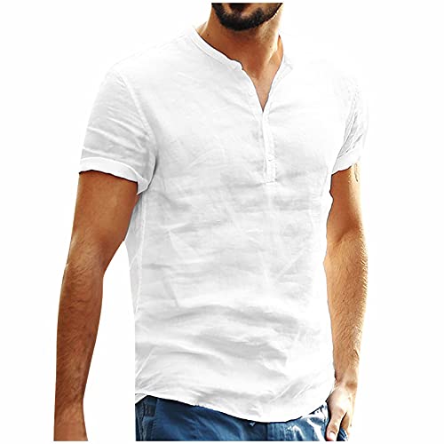 TIMELYE Herren Baumwolle Leinen Henley Shirt Casual Hippie Beach Langarm T-Shirts Hemden für Männer Herren Hemd Langarm Herren Baumwolle Leinenhemd Henley Shirt Fit Freizeithemd Shirts von TIMELYE