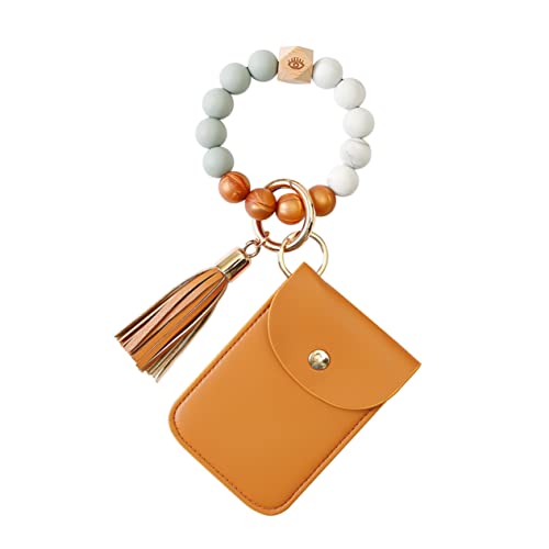 Schlüsselanhänger Mini-Sachen Für Den Geldbeutel Handschlaufe Geldbörse Handgelenkbandagen Korn Schlüsselhalter Am Handgelenk Id-Brieftasche Ring Armband Holzperlen Brown TINEASUR von TINEASUR