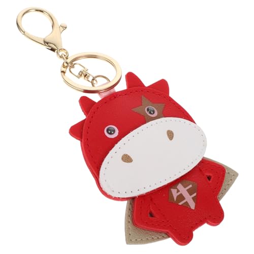 TINEASUR 1Stk Schlüsselanhänger Ochsenjahr-Partyzubehör Auto schlüssel Halter Sternzeichen-Anhänger Animal-Design car Keychain Taschenanhänger Sternzeichen Kuh Anhänger PU-Leder rot von TINEASUR