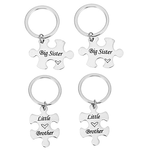 TINEASUR 2 Paar Stück Schlüsselanhänger Geschwister Zusammenpassender Keychain Puzzle-schlüsselringe Freundschaftsgeschenke Ornament Silver Rostfreier Stahl von TINEASUR