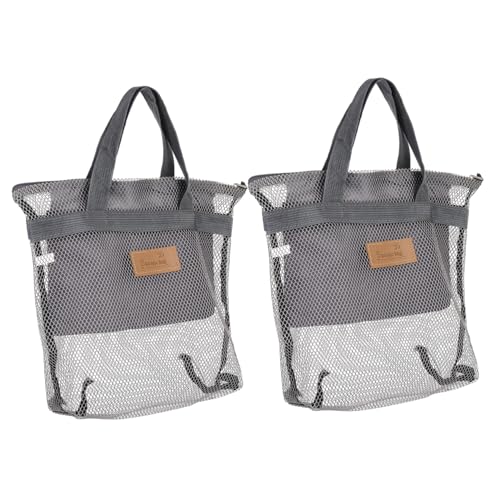 TINEASUR 2st Kulturbeutel Aus Mesh Große Einkaufstasche Kosmetiktasche Für Den Strand Strand-Organizer-Tasche Make-up-Tasche Mit Großer Kapazität Reisehandtasche Sandfest Grey Nylongewebe von TINEASUR