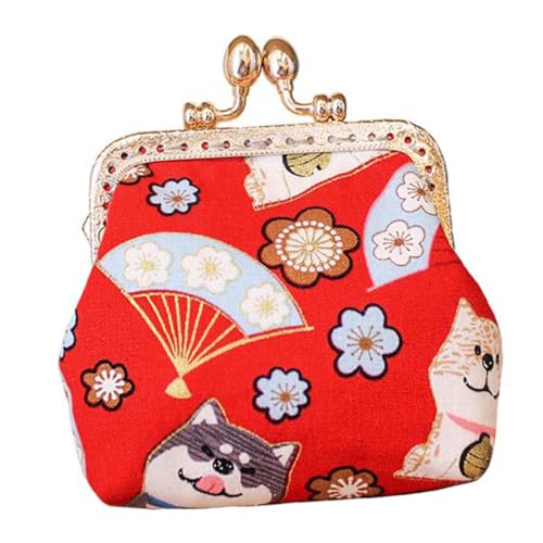 TINEASUR Shiba Inu Geldbörse Pocket Wallet kleingeldbörse einkaufswagentasche Vintage Geldbörse Aufbewahrungstasche für Karten Beutel zum Organisieren von Münzen Handtasche Baumwolle rot von TINEASUR