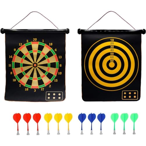 Magnetisch Dartscheibe Kinder,15 in Magnetisch Sichere Dartscheibe mit 12, Double-Sided Dartboard for Children, Adults, Leisure, Sports, Magnetic Dart for Indoor and Outdoor Use von TINMAGI