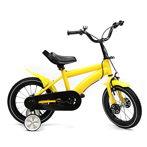 TIXBYGO Gelb Kinderfahrrad 14 Zoll Original Kinderrad mit Stützrädern 2 Handbremsen Fahrrad als Geschenk für Jungen von TIXBYGO