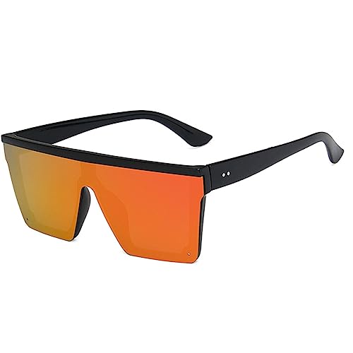 TIYETA Polarisiert Sonnenbrille Vintage Sonnenbrille Herren Damen Groß Verspiegelt UV400 Schutz Randlose Sonnenbrille Eckig,Orange,145mm von TIYETA