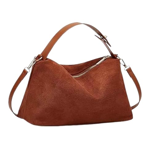 Breite Hobo-Taschen aus Wildleder mit Wolkenmuster für Damen, Wildleder-Umhängetaschen, breite Umhängetasche (Brown) von TJDKKYH