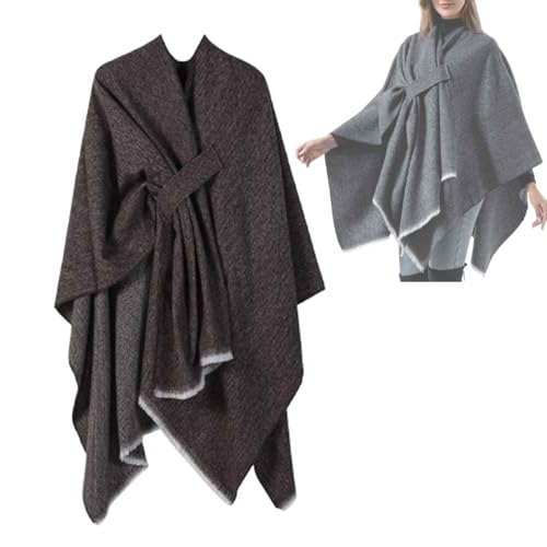 TJDKKYH Cardigan mit Wickeloptik, eleganter Damen-Umhang, Poncho, weiche Vorderseite, Strickjacke, Schal, Pullover (Braun, Einheitsgröße) von TJDKKYH