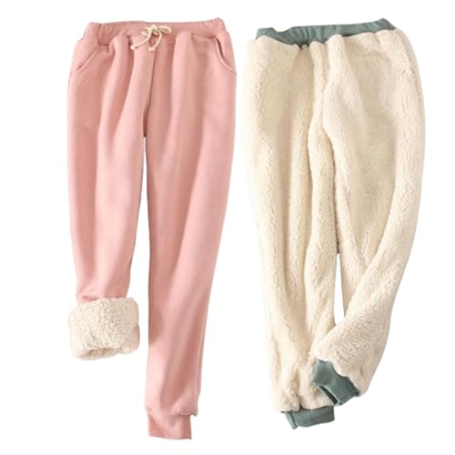 TJDKKYH Damen-Jogginghose mit Fleece-Futter, warme Fleece-Jogginghose für Damen, Sherpa-Futter, athletisch, aktive Jogginghose (Rosa, M) von TJDKKYH