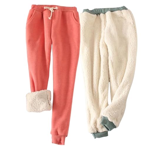 TJDKKYH Damen-Sweathose mit Fleece-Futter, warme Fleece-Jogginghose für Damen, Sherpa-Futter, athletisch, aktive Jogginghose (Wassermelonenrot, Größe 2XL) von TJDKKYH