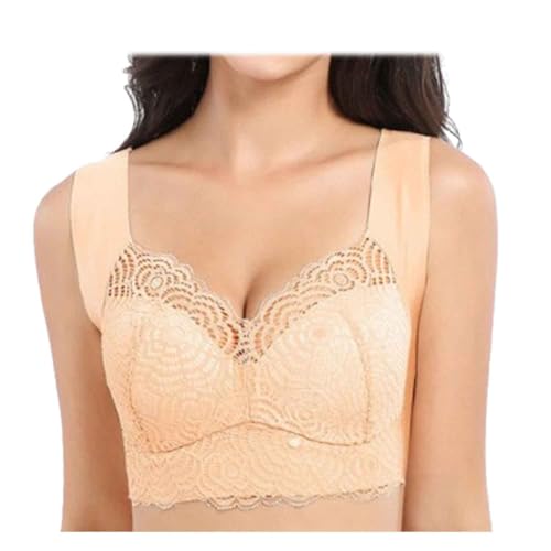 TJDKKYH Elastischer, bügelloser, stützender Push-up-Spitzen-BH für Damen (L,Skin Color) von TJDKKYH